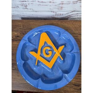 VTG Masonic Square & Compasses G Ceramic Ashtray Freemason Symbol 8"